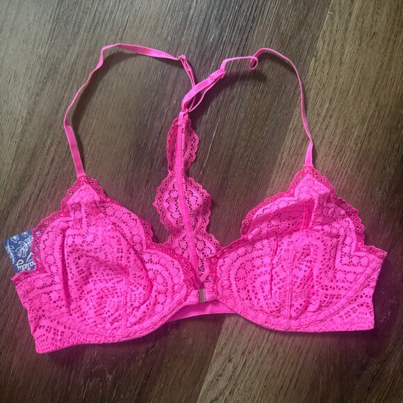 Free People Slow Dance Underwire Bra in Neon Pink w/ Shocking Pink - Picture 2 of 5